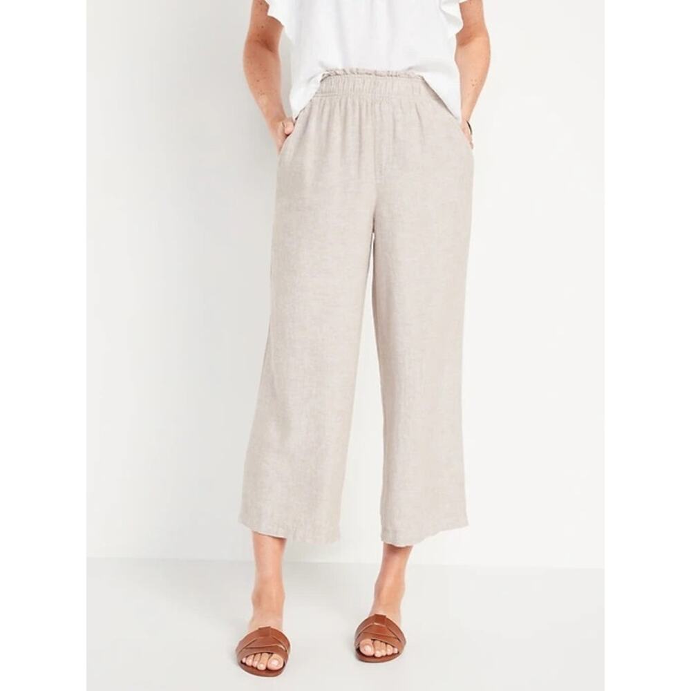 Women's Old Navy High Waisted Cropped Linen Blend Wide-Leg Pants size L